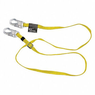 Adjustable Positioning Lanyard, 310 lb Capacity, 5 ft lg, 1-Leg, Yellow, Locking Snap Hook