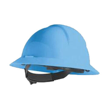 Hard Hat Full Brim, Fits Hat 6-1/2 To 8 In, Sky Blue, Polyethylene, 6 Point Ratchet Nylon, Class E