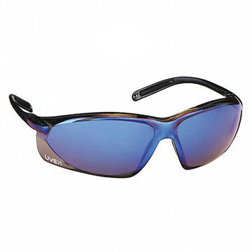 Safety Glasses, Medium, Anti-Scratch, Blue, Frameless, Wraparound, Gray