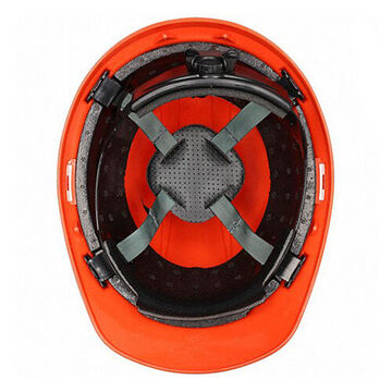 Casque de protection de la tête à bord avant, orange, PEHD, nylon à cliquet à 4 pouceints, classe E