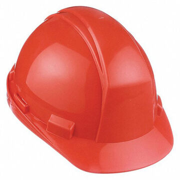 Hard Hat Front Brim Head Protection, Orange, Hdpe, 4 Point Ratchet Nylon, Class E