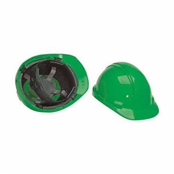 Casque rigide à bord avant, convient aux chapeaux de 6-1/2 à 8 pouce, vert, PEHD, nylon à cliquet à 4 pouceints, classe E