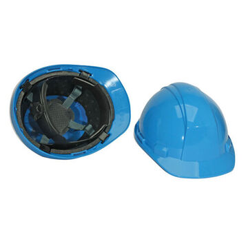 Front Brim Head Protection Hard Hat, Fits Hat 6-3/4 to 7-3/8 in, Sky Blue, HDPE, 4 Point Ratchet Nylon, Class E