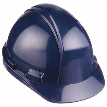 Front Brim Head Protection Hard Hat, Fits Hat 6-1/2 to 8 in, Navy Blue, HDPE, 4 Point Ratchet Nylon, Class E