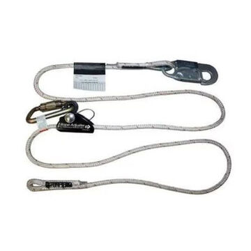 Personal Protective Equipment - Fall Protection - Positioning and Restraint  Lanyards - Adjustable Rope Positioning Lanyard, 400 lb Capacity, 8 ft lg,  1-Leg, White, Snap Hook