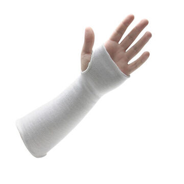 Cut Resistant Sleeve, One-Size Fits All, 14 in lg, HPPE/Stainless Steel, White, Knit, Hemmed