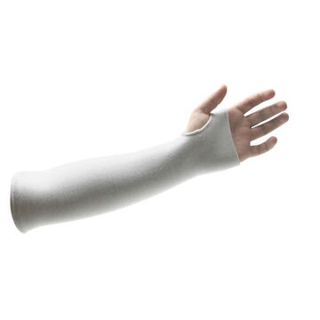 Cut Resistant Sleeve, One-Size Fits All, 14 in lg, HPPE/Stainless Steel, White, Knit, Hemmed