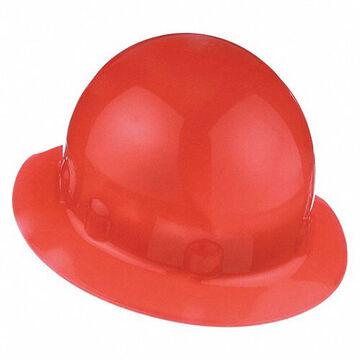 Hard Hat Full Brim Head Protection, Fits Hat 6-1/2 To 8 In, Orange, Thermoplastic, 8 Point Ratchet Nylon, Class E