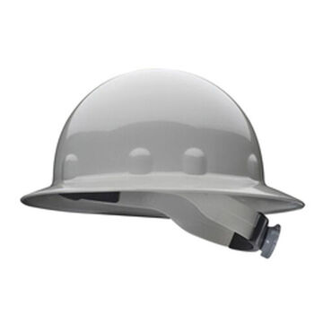 Full Brim Hard Hat, Gray, Thermoplastic, 8 Point Ratchet Nylon, Class E