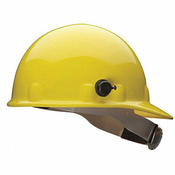 Casque de protection de la tête à bord avant, convient aux chapeaux de 6-1/2 à 8 pouce, jaune, thermoplastique, nylon à cliquet à 8 pouceints, classe E