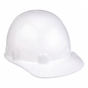 Front Brim Head Protection Hard Hat, Fits Hat 6-1/2 to 8 in, White, Thermoplastic, 8 Point Ratchet Nylon, Class E