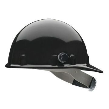 Front Brim Hard Hat, Black, Thermoplastic, 8 Point Ratchet Nylon, Class E