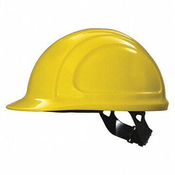 Front Brim Head Protection Hard Hat, Fits Hat 6-3/4 to 7-3/8 in, Yellow, HDPE, 4 Point Pinlock, Class E