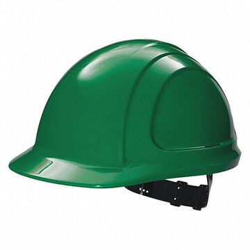 Front Brim Head Protection Hard Hat, Fits Hat 6-1/2 to 8 in, Green, HDPE, 4 Point Pinlock, Class E