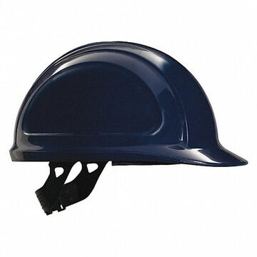 Front Brim Head Protection Hard Hat, Fits Hat 6-1/2 to 8 in, Dark Blue, HDPE, 4 Point Pinlock, Class E