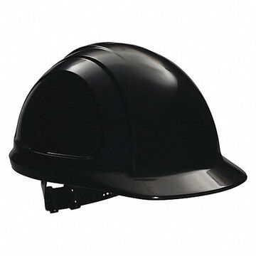 Front Brim Head Protection Hard Hat, Fits Hat 6-1/2 to 8 in, Black, HDPE, 4 Point Pinlock, Class E
