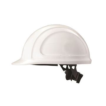 Casque de protection de la tête à bord avant, convient aux chapeaux de 6-1/2 à 8 pouce, blanc, polyéthylène, cliquet à 4 pouceints, classe E, G, C