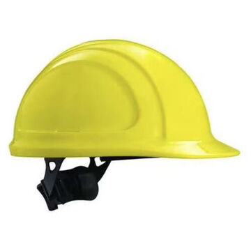 Casque de sécurité à bord avant, jaune, PEHD, cliquet, classe E