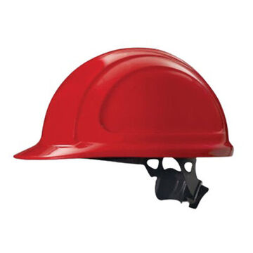 Casque de sécurité à bord avant, rouge, PEHD, cliquet, classe E