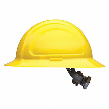 Casque de sécurité à bord avant, jaune, PEHD, cliquet, classe E