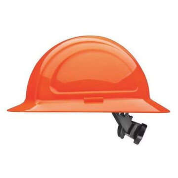 Casque de sécurité à bord avant, orange haute visibilité, HDPE, cliquet, classe E