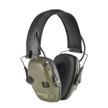 Folding Electronic Ear Muff, 22 dB, Green, 3.5 mm Jack, Over the Head, 2 AAA