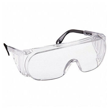 Safety Glasses, Medium, Anti-Fog, Clear, Frameless, Wraparound, Black/Clear