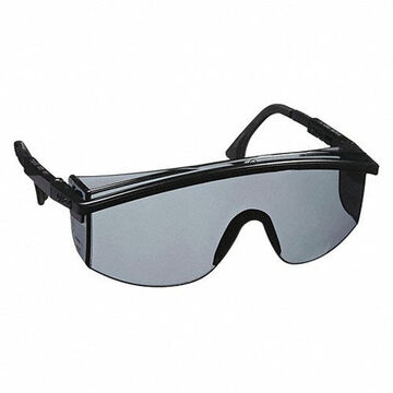 Safety Glasses, Medium, Scratch Resistant, Gray, Full Frame, Wraparound, Black
