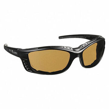 Safety Glasses, Medium, Anti-Fog, Amber, Full Frame, Wraparound, Black