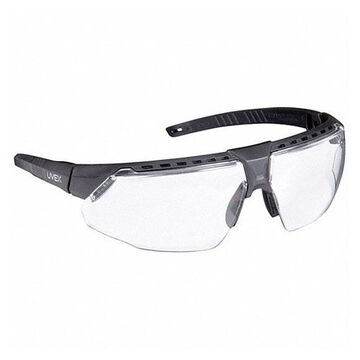 Safety Glasses, Medium, Anti-Fog, Anti-Scratch, Clear, Half-Frame, Wraparound, Black