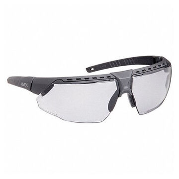 Safety Glasses, Medium, Anti-Fog, Anti-Scratch, Gray, Half-Frame, Wraparound, Black