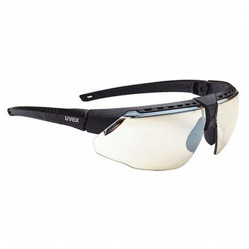 Safety Glasses, Medium, Scratch Resistant, Reflect 50, Half-Frame, Wraparound, Black