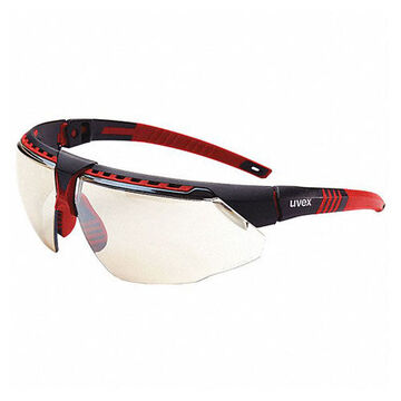 Safety Glasses, Medium, Anti-Scratch, Reflect 50, Half-Frame, Wraparound, Red