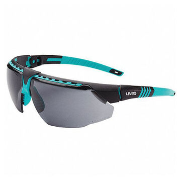 Safety Glasses, Medium, Anti-Fog, Hydrophilic, Hydrophobic, Scratch-Resistant, Gray, Half-Frame, Wraparound, Blue
