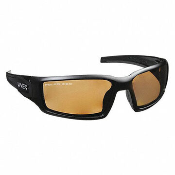 Safety Glasses, Medium, Scratch Resistant, Amber, Full Frame, Wraparound, Black