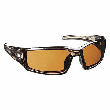 Safety Glasses, Medium, Scratch Resistant, Amber, Full Frame, Wraparound, Brown