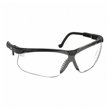 Safety Glasses, Medium, Anti-Fog, Anti-Scratch, Clear, Half-Frame, Wraparound, Black