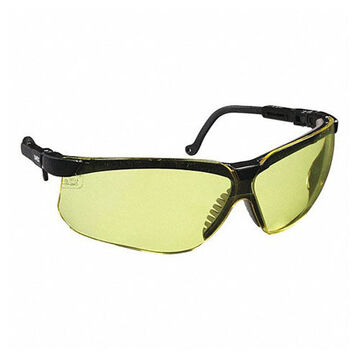 Safety Glasses, Medium, Scratch Resistant, Amber, Half-Frame, Wraparound, Black