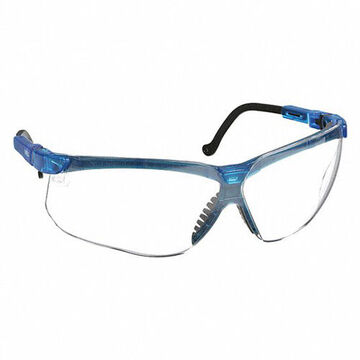 Safety Glasses, Medium, Anti-Scratch, Clear, Half-Frame, Wraparound, Blue