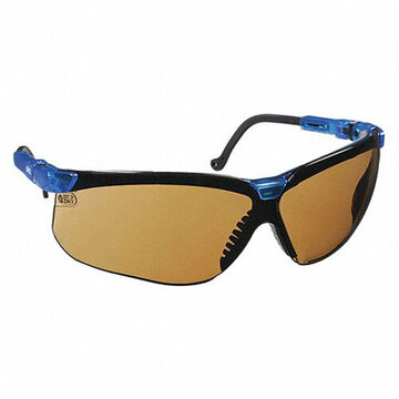 Safety Glasses, Medium, Scratch Resistant, Amber, Full Frame, Wraparound, Blue