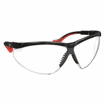 Safety Glasses, Medium, Anti-Fog, Anti-Scratch, Clear, Half-Frame, Wraparound, Black