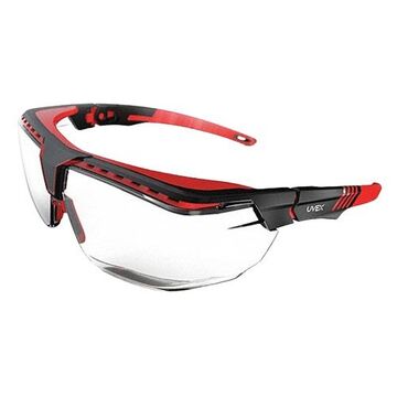 Safety Glasses, Medium, Anti-Scratch, Clear, OTG, Half-Frame, Black/Red