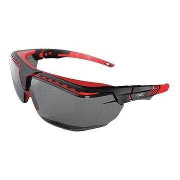Safety Glasses, Medium, Anti-Reflective, Scratch-Resistant, Gray, Half Frame, OTG, Black/Red