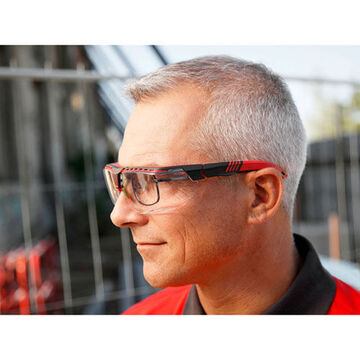 Safety Glasses, Medium, Anti-Reflective, Scratch-Resistant, Gray, Half Frame, OTG, Black/Red