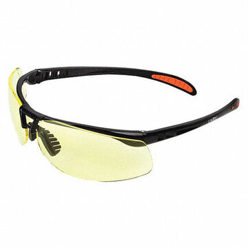 Safety Glasses, Universal, Anti-Fog, Hydrophilic, Hydrophobic, Scratch-Resistant, Amber, Half-Frame, Wraparound, Black