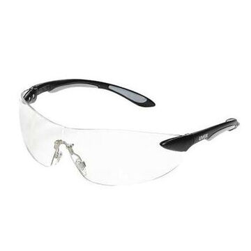 Safety Glasses, Medium, Anti-Fog, Clear, Wraparound, Black/Silver