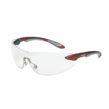 Lightweight Safety Glasses, Medium, Anti-Fog, Clear, Wraparound, Metallic Red/Silver