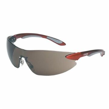 Lightweight Safety Glasses, Medium, Anti-Fog, Gray, Wraparound, Metallic Red/Silver