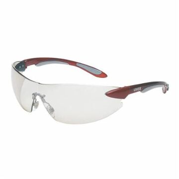 Lightweight Safety Glasses, Universal, Anti-Scratch, Silver Mirror, Frameless, Metallic Red/Silver