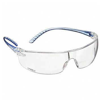 Safety Glasses, Medium, Anti-Fog, Anti-Scratch, Clear, Wraparound, Blue